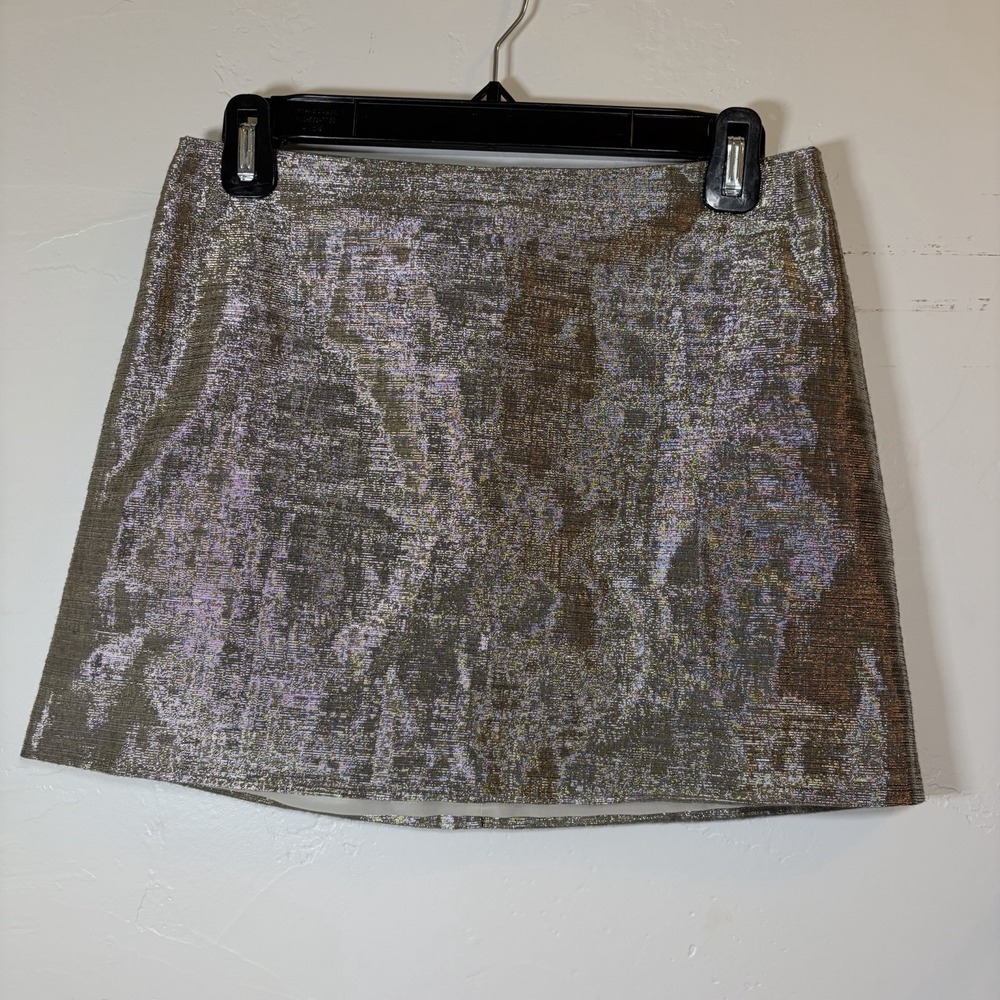 Alice + Olivia Women's Gold Metallic A-Line Party Cocktail Mini Skirt Size 4 S/M